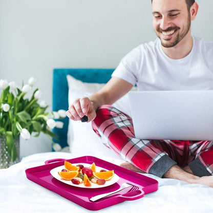 i BKGOO Foodservice Red Plastic Tray with Handle Set of 2 Large Melamine Cube Serving Platters for Parties, Table, Kitchen Size(12.5"x12.5"x1")