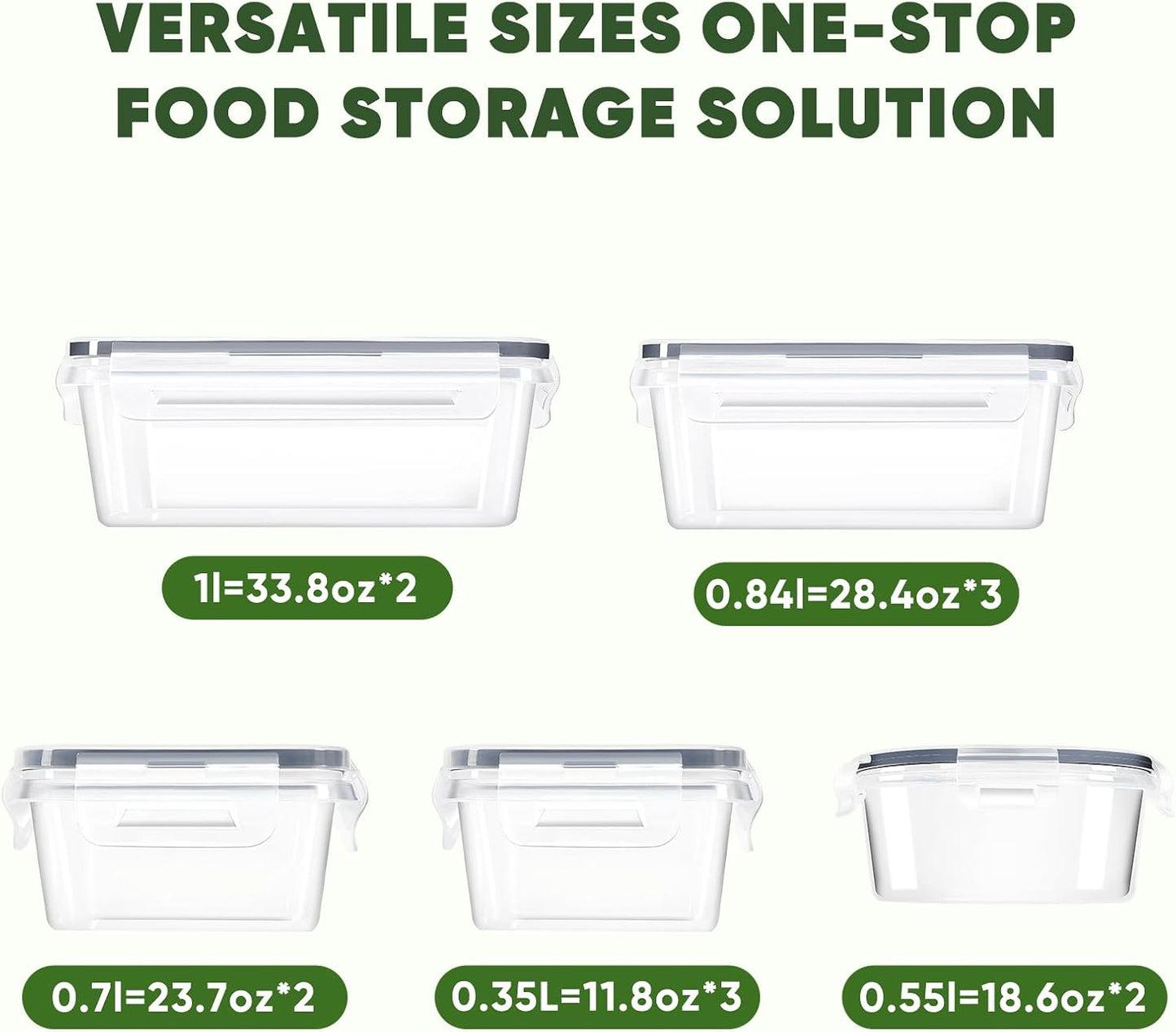 24-Piece PVC-Free BPA-Free Food-Grade Plastic Kitchen Set (12 Containers + 12 Lids), Leakproof Airtight Reusable Meal Prep & Food Storage Containers, Microwave and Dishwasher Safe