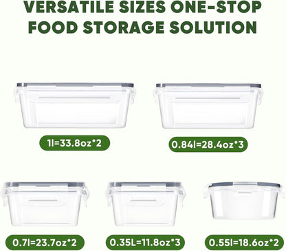 24-Piece PVC-Free BPA-Free Food-Grade Plastic Kitchen Set (12 Containers + 12 Lids), Leakproof Airtight Reusable Meal Prep & Food Storage Containers, Microwave and Dishwasher Safe