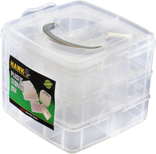 BIN BUDDY 3-Layer Stackable Clear Plastic Boxes | Removable Dividers | 5.75" (14.6 cm) x 5.75" (14.6 cm) x 5" (12.7 cm) | Ideal for Craft & Garage Organizing