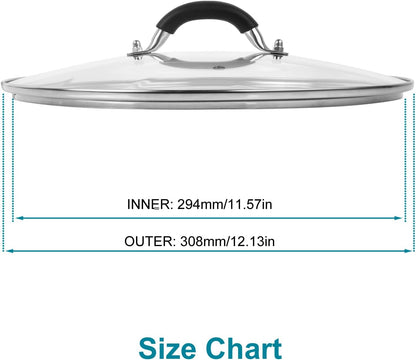 12 Inch Pan Lid - Glass Lid with Stainless Steel Handle for Frying Pan and Pots (12" Lid)