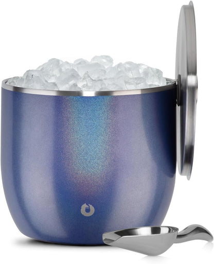 SNOWFOX Plus, Premium Vacuum Insulated Stainless Steel Ice Bucket with Lid/Scoop,Home Bar Accessories,Elegant Bartending Ice Bucket for Parties,Beautiful Outdoor Entertaining Supplies,3L,Natural Teak
