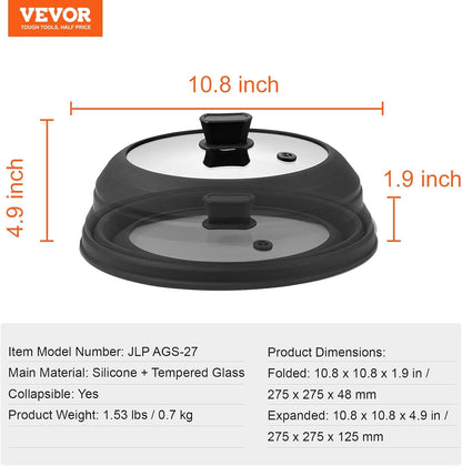 VEVOR Microwave Splatter Covers, 10.4" Collapsible Microwave Lid for Food, 300°F Heat-Resistant PP Splatter Guard for Plate Dish, Multi-Use Kitchen Colander Gadget for Washing Fruits Vegetables