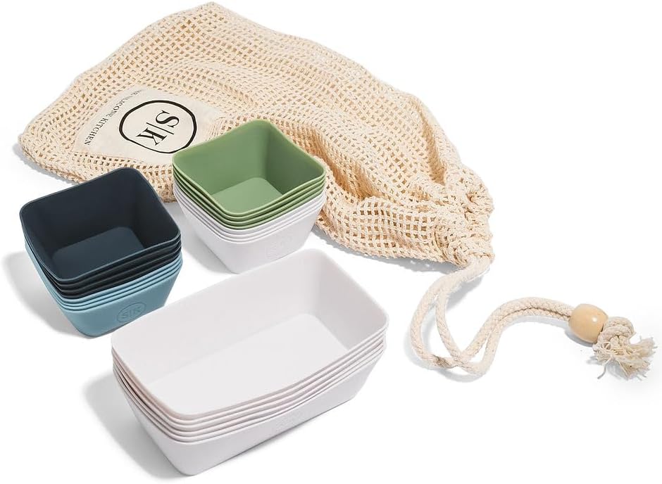 The Silicone Kitchen Reusable Mini Silicone Baking Cup, Non-Toxic, BPA Free, Dishwasher Safe, Mini, 24 Pack, White Blue Green