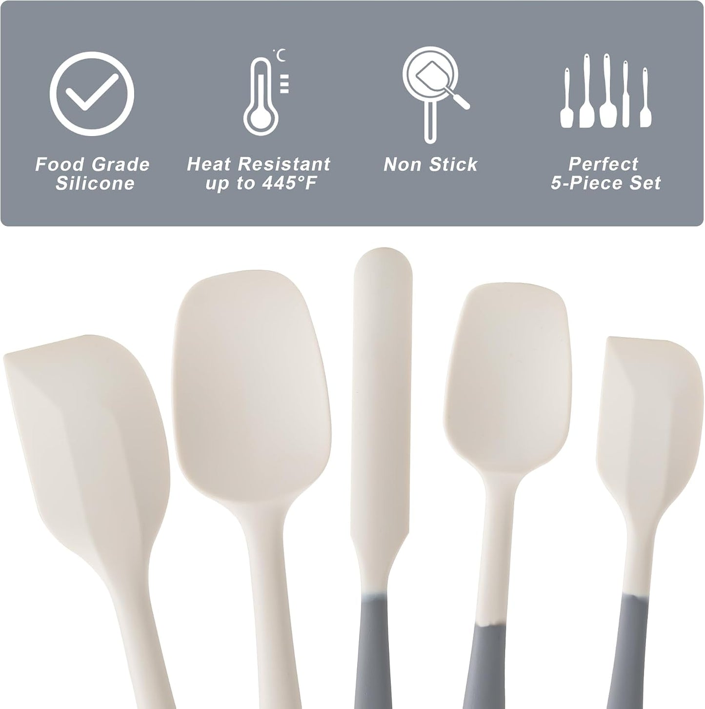 Silicone Spatula Set, 5 Piece Food Grade Rubber Spatulas for Baking, Cooking, and Mixing High Heat Resistant Non Stick Dishwasher Safe BPA-Free (Multicolor)