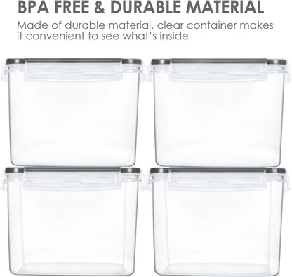 Vtopmart 4 PCS Large Food Storage Containers 5.2L / 175oz, 4 Pieces BPA Free Plastic Airtight Canisters for Flour, Sugar, Baking Supplies, Rice with Lids, 4 Measuring Cups and 24 Labels, Black