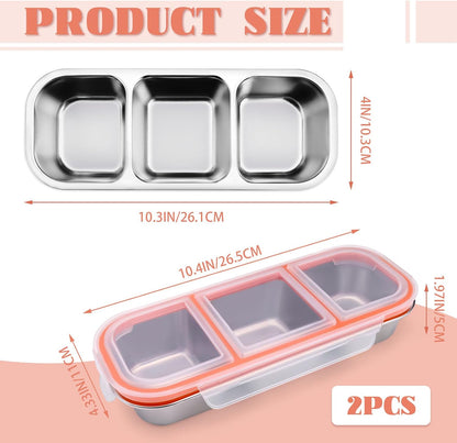 Snack Containers with Leakproof Lids, 3 Compartment Lunchable Meal Prep Containers Reusable 18/8 Stainless Steel, Stackable Food Storage Bento Lunch Box, 4 Pack