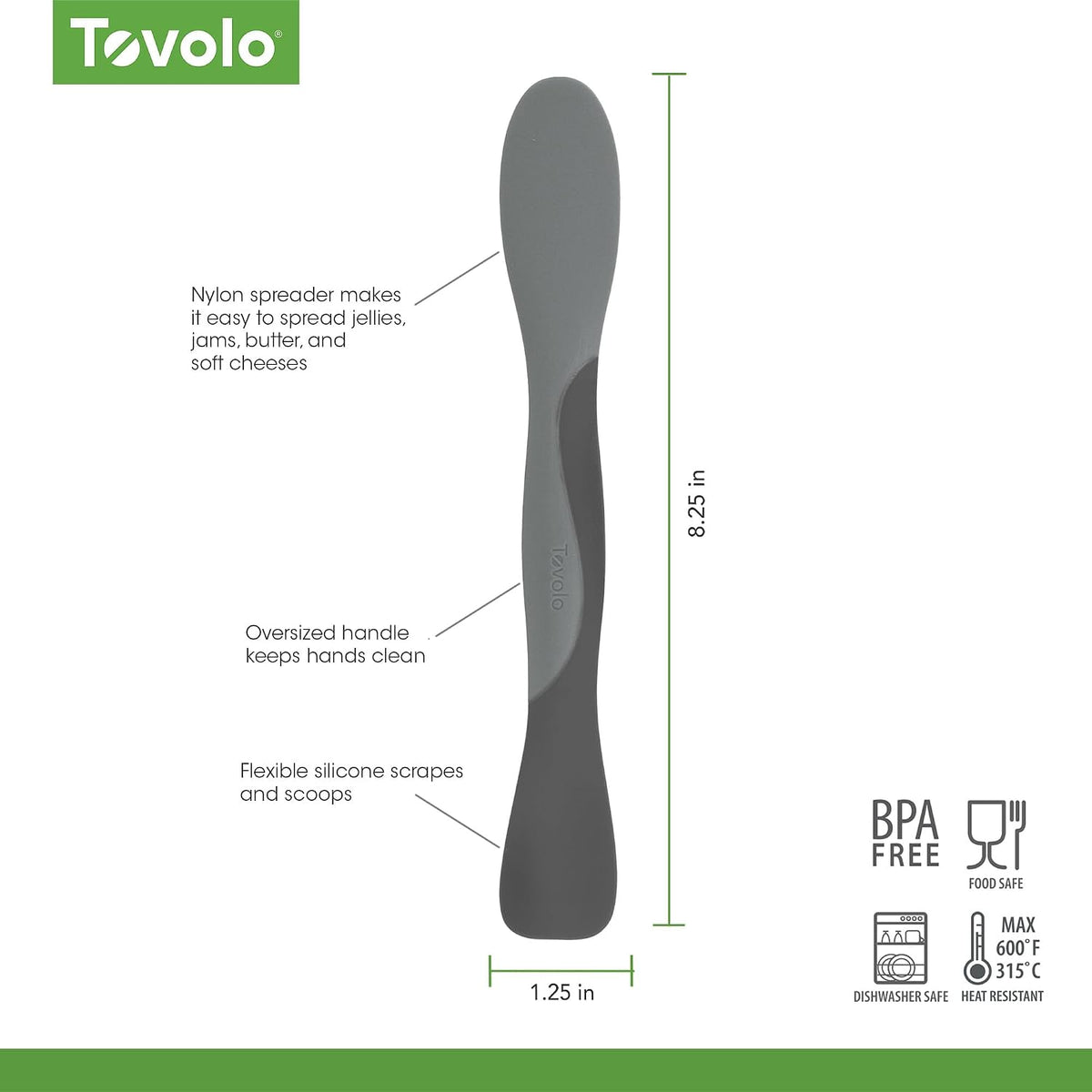 Tovolo Scoop and Spread Large Dual End Silicone Sandwich Spreader Tool with Nylon Handle, BPA Free Dishwasher Safe Silicone and Nylon Tool for Spreading and Scooping, Cayenne Red and Oyster Gray