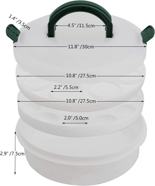 10 Inch Portable Pie Cupcake Carrier Deviled Egg Tray with Lid and Tray 3-In-1 Round Cupcake Container Egg Holder Muffin Tart Cookie Keeper Food (Green)