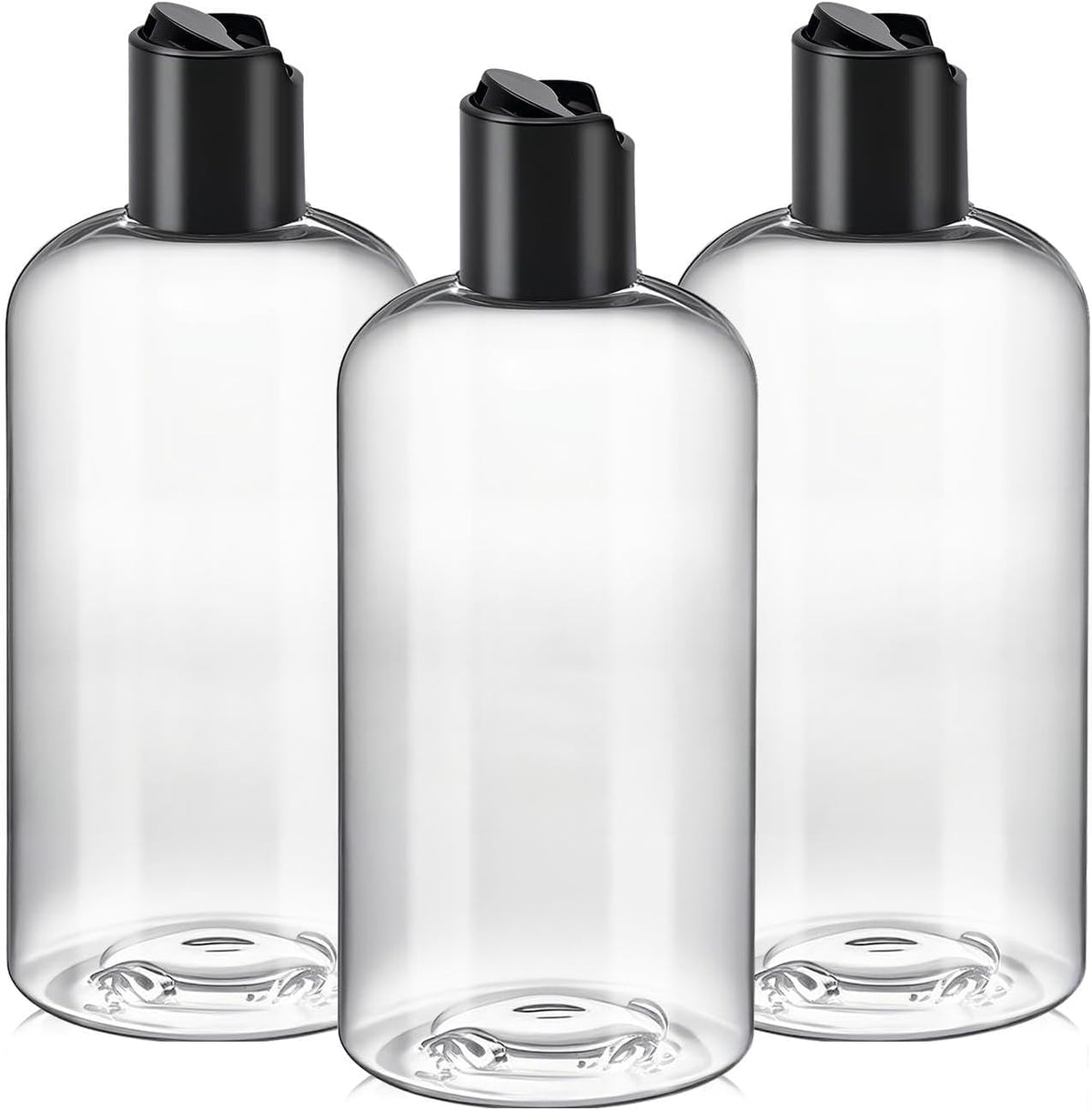 3Pcs 16 oz Clear Plastic Refillable Travel Bottles with Black Disc Top Caps
