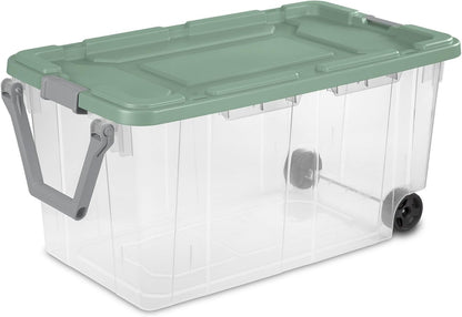 Extra Large Storage Bin, 40 Gallon Wheeled Plastic Storage Container with Handle, Green, Pack of 2 (GREEN)