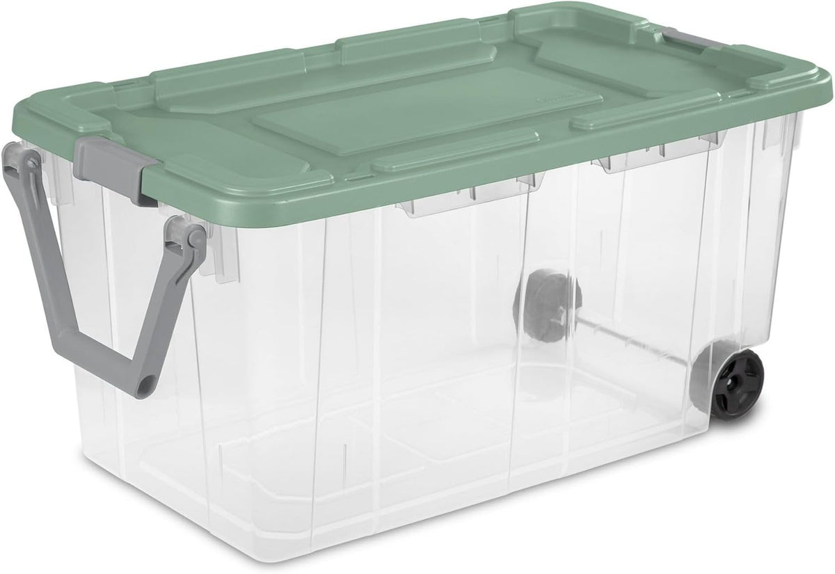 Extra Large Storage Bin, 40 Gallon Wheeled Plastic Storage Container with Handle, Green, Pack of 2 (GREEN)