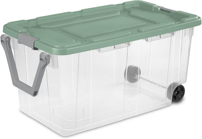 Extra Large Storage Bin, 40 Gallon Wheeled Plastic Storage Container with Handle, Green, Pack of 2 (GREEN)