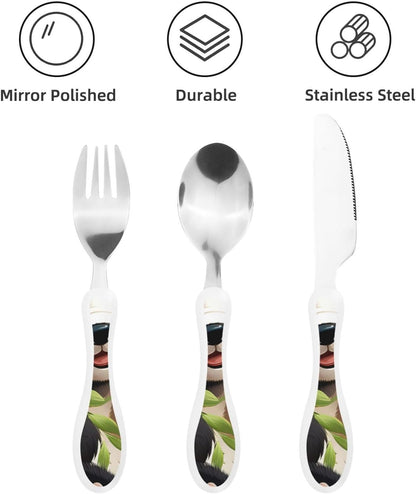 3-Piece Kids Silverware Set With Storage Case, Stainless Steel Reusable Children Safe Knife Spoon Fork Set Blue Active Girl Running Sunset Children Flatware Set For Kids Lunch Box - Colors C