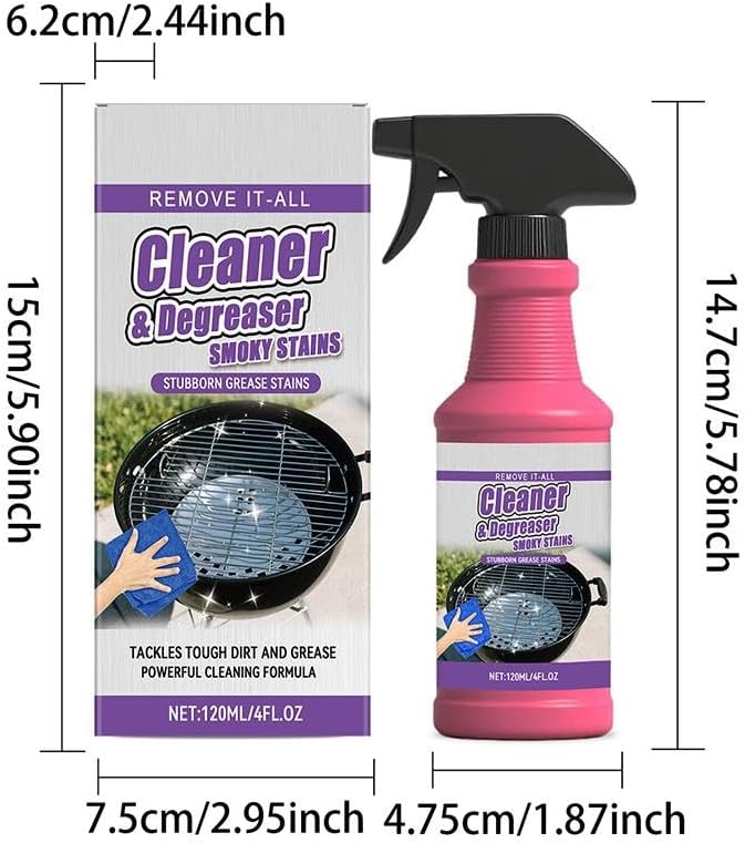 Fast-Acting Heavy-Duty Grill Degreaser Spray, Fast Acting Heavy Duty Grill Degreaser, Barbecue Grills Rack Cleaner, 120ml/4fl.0z, Kitchen Cleaners for All Stubborn Oil Stains
