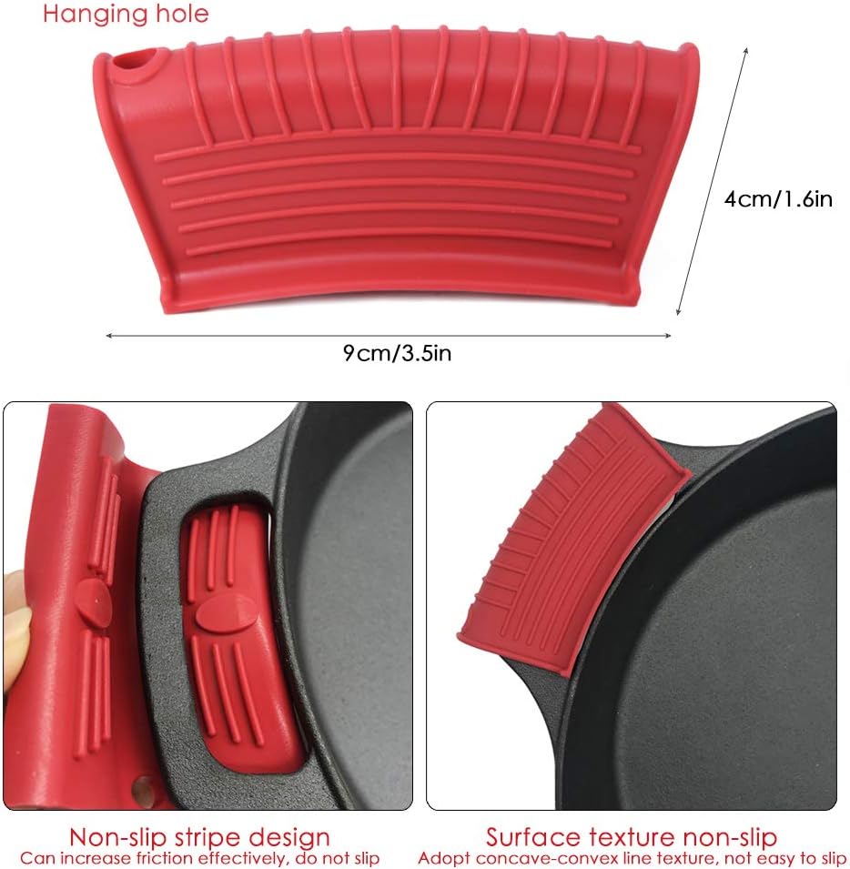 Set of 6 Silicone Hot Handle Holder Non-Slip Heat Resistant Pot Handle Holders Skillet Handle Cover Sleeve for Cast Iron Skillets Frying Pan Griddle Kitchen Cookware Handles