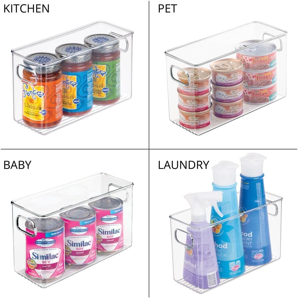 iDesign Slim Clear Plastic Storage Bin, Tall Narrow Organizer for Kitchen, Fridge, or Pantry, 4-Pack