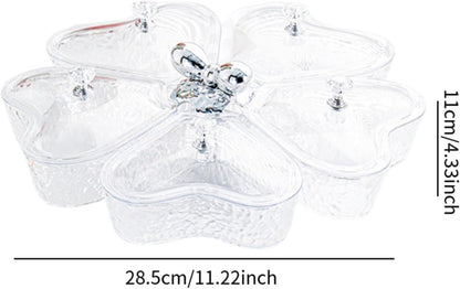 Dried Fruits Tray Candy Snack Plates Platter Appetizer Tray Divided Serving Tray for Cupcake Dried Fruits Family Holiday Home, Clear Grey Bowknot