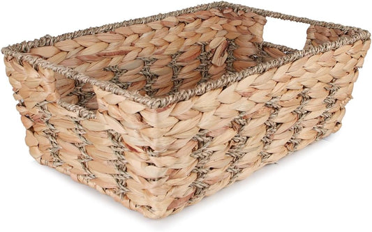 Water Hyacinth storage basket with Handle Shelf Organizing Storage Baskets Hand-woven Rattan Baskets Pantry Bin Organizers for Shelves, Living Room,Decor(Middle)