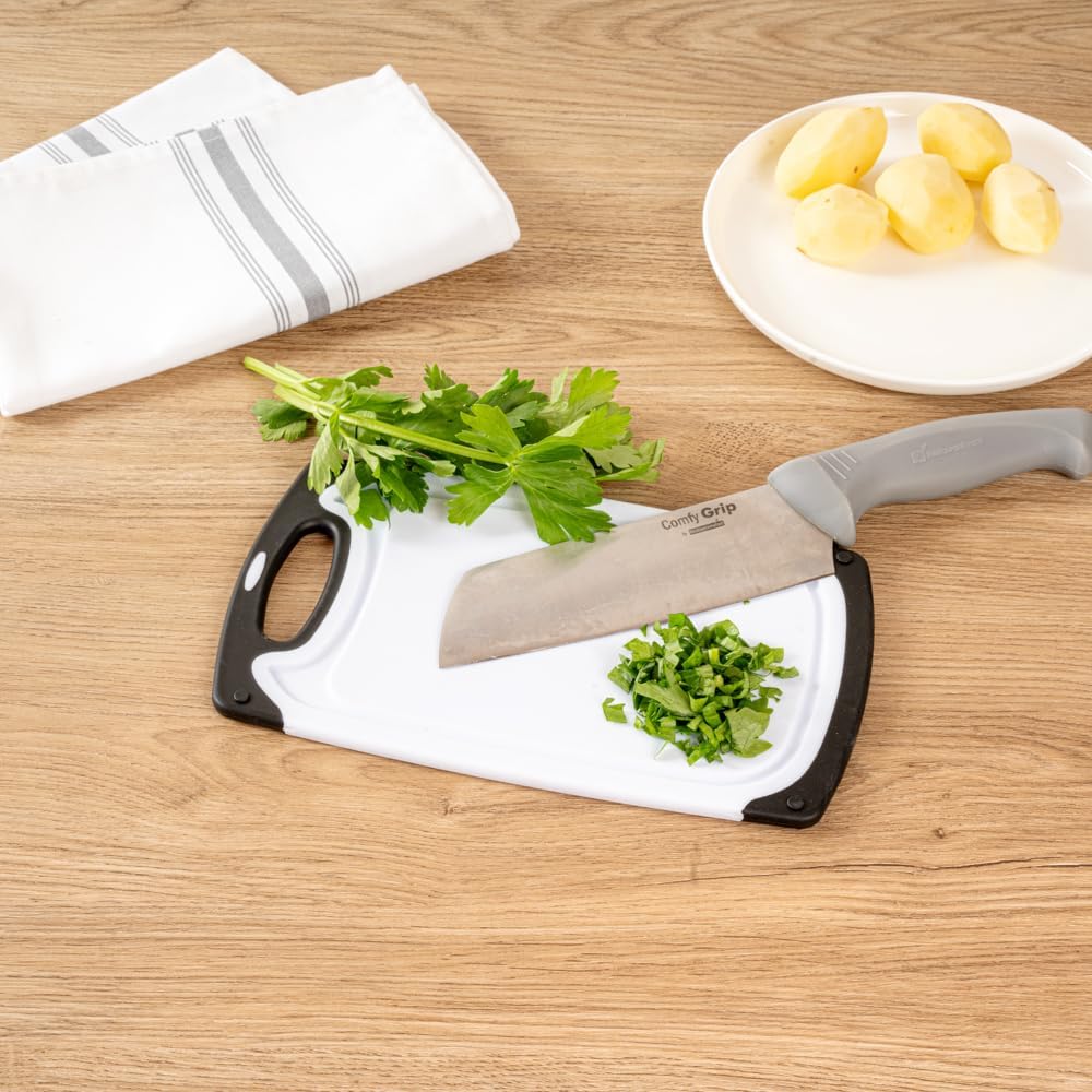 Restaurantware Cutting Board Set 15.7 x 9.6 x 1.1 Inches Plastic, Non-Slip Reversible Chopping Board Knife-Friendly Food Prep Board White