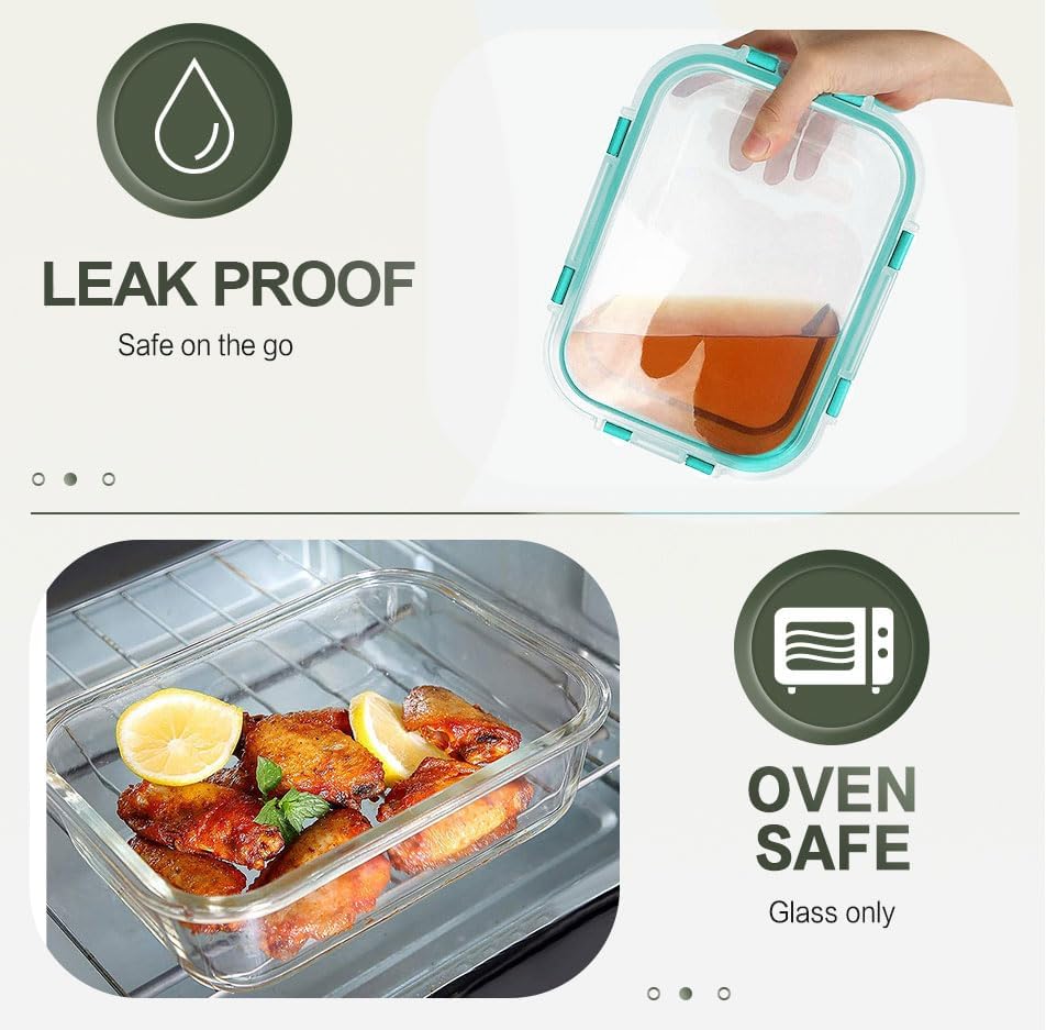 KOMUEE 10 Packs 30 oz Glass Meal Prep Containers,Glass Food Storage Containers with Lids,Airtight Lunch Bento Boxes,Microwave,Freezer and Dishwasher,Gray
