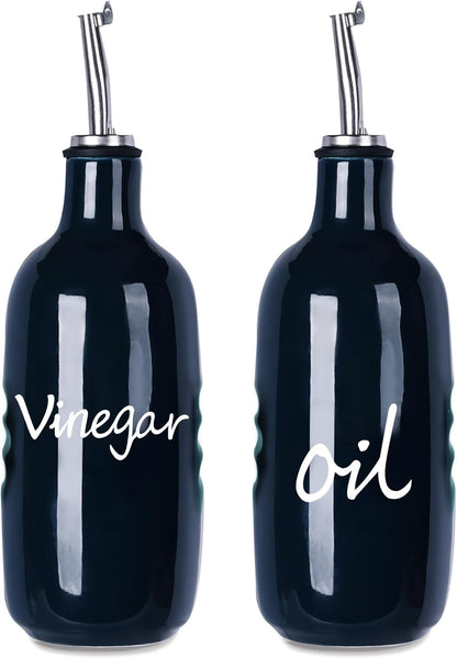 Farmhouse Ceramic Oil and Vinegar Dispenser Bottle Set (White)