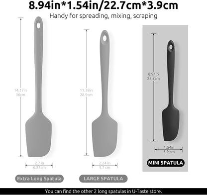 U-Taste Small Mini Silicone Spatula, 9in Rubber Jar Bowl Scraper, Black
