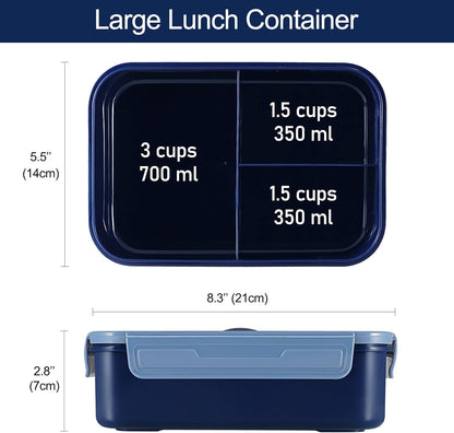 Caperci Classic Bento Box Adult Lunch Box for Older Kids - Leakpoof 47 oz 3-Compartment Lunch Containers for Adults and Teens, Built-in Utensil Set, Ideal for On-the-Go Balanced Eating,Khaki Green