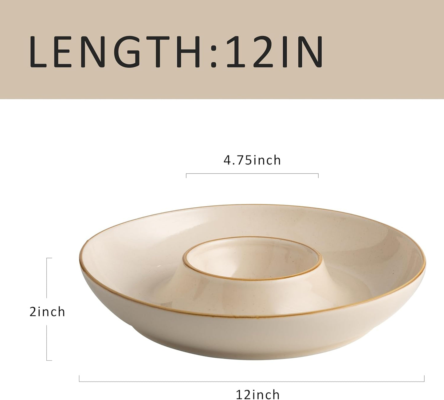 LEHAHA 12.25 inch porcelain Chip and Dip Serving Set, Ceramic Platters for Cheese, Appetizers &Chips Salsa, Fruit and Veggies, Divided Serving Trays for Family Gathering and Parties, Dark Creamy