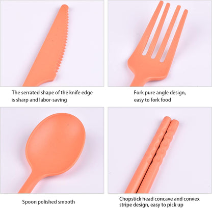 Reusable Travel Utensils Set with Case, 4 Sets Plastic Portable Knife Fork Spoons Tableware for Kids Adults Travel Picnic Camping Utensils