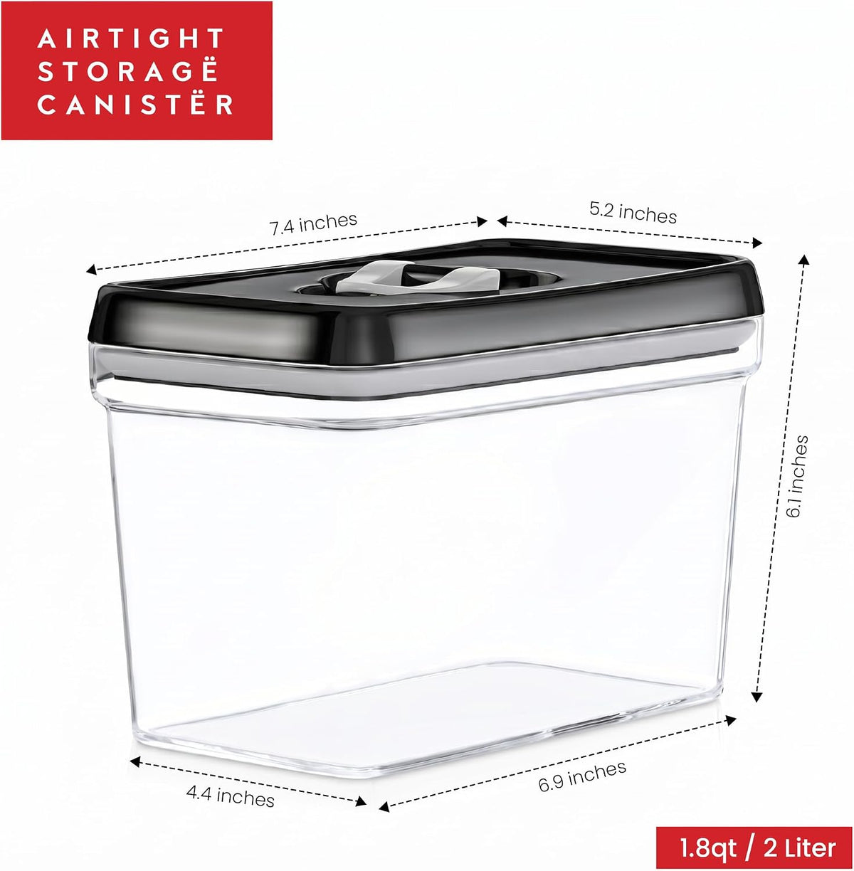 DWËLLZA KITCHEN Large Airtight Food Storage Containers - Clear Plastic Bulk Food Pantry & Kitchen Storage Containers for Flour, Sugar and Baking Supplies 4 Pcs. BPA-Free, Keeps Fresh & Dry (Black)
