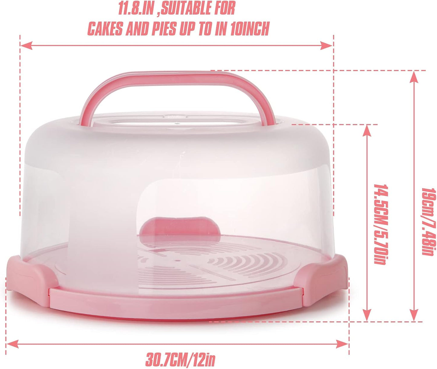 Zoofen Plastic Cake Carrier with Handle 10in Cake Holder Cake Stand with Lid Pink Cake Container for 10in Cake Round Cake Carrier for Transport