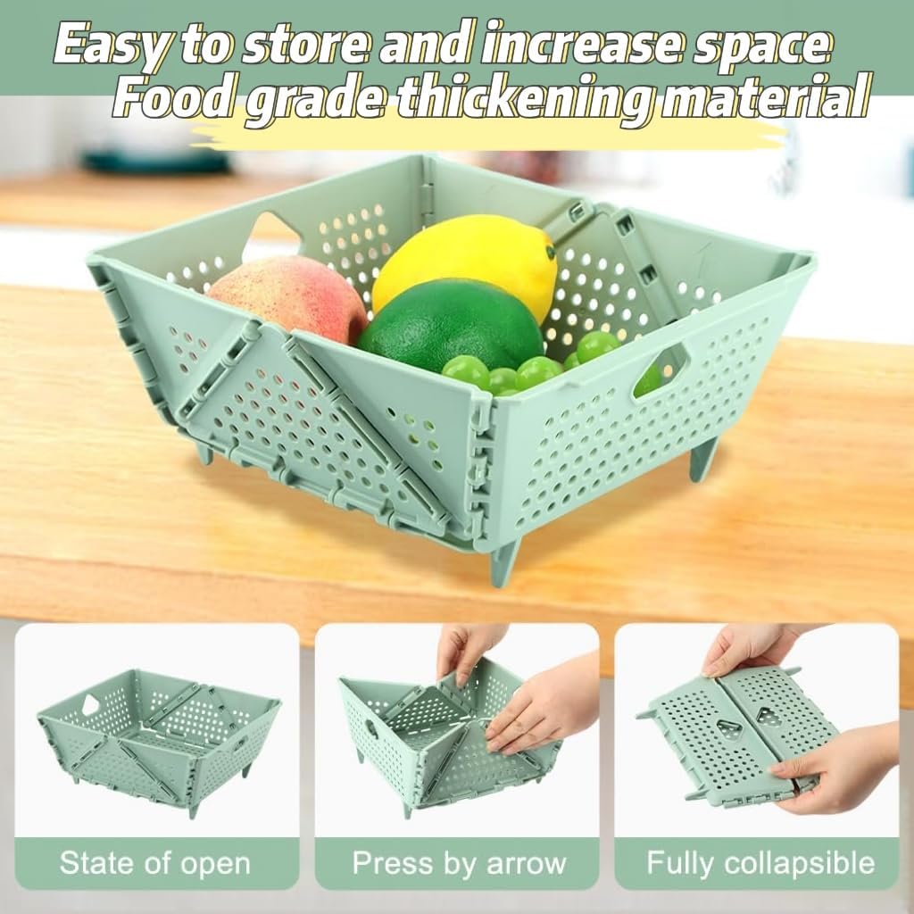 Thickened Collapsible multifunctional Colander for Kitchen, Wash Foldable Storage Drain basket for Pasta, Fruit, Vegetables, snack，Berry Space-Saving ，RV camper, Tabletop storage organization basket