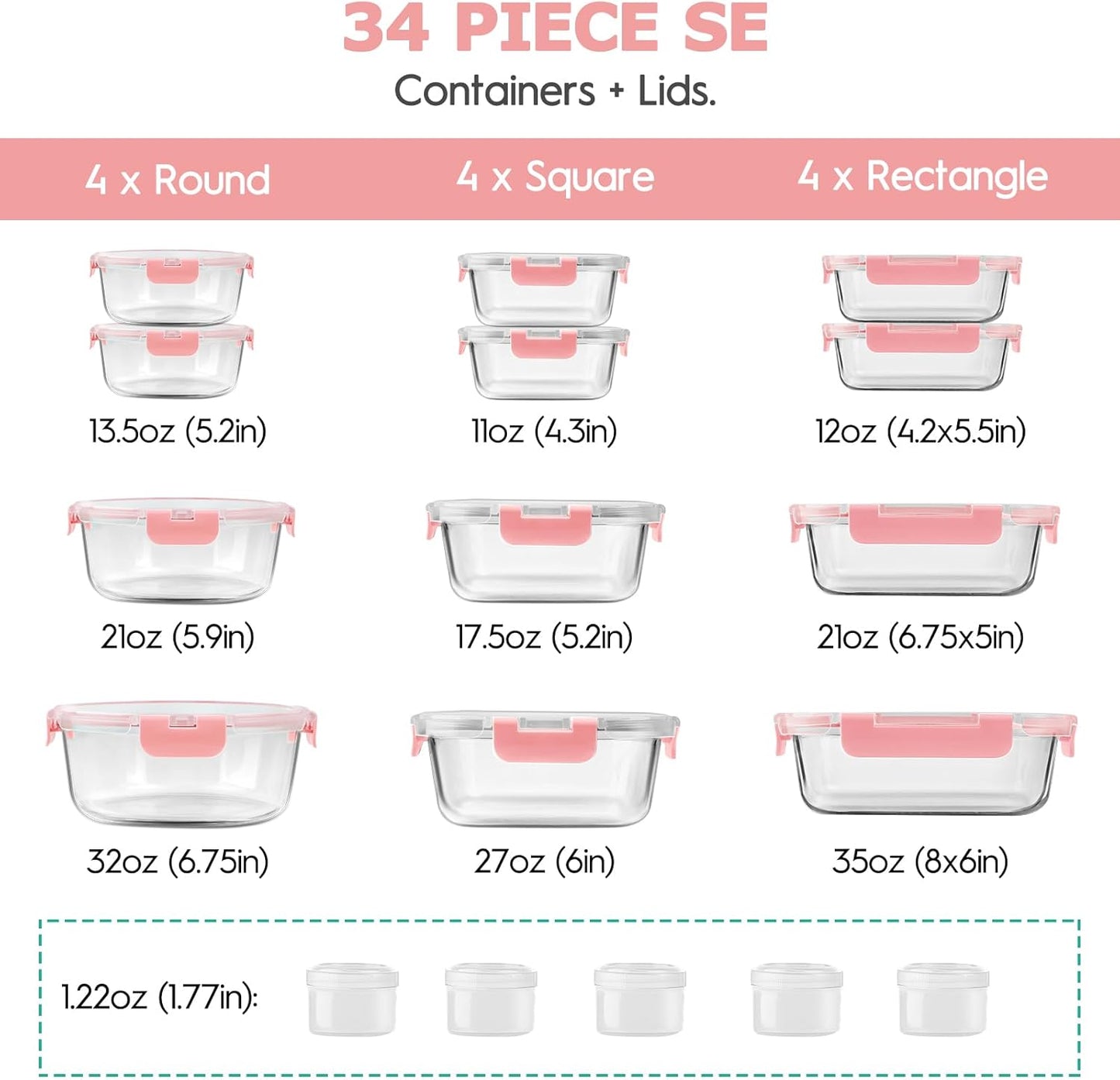 34pcs Glass Food Storage Containers with Lids Set, Airtight Glass Meal Prep Containers (17 Containers & 17 Lids), Leak Proof Lunch Container BPA-Free, Microwave, Oven, Freezer, Dishwasher Safe-Blue