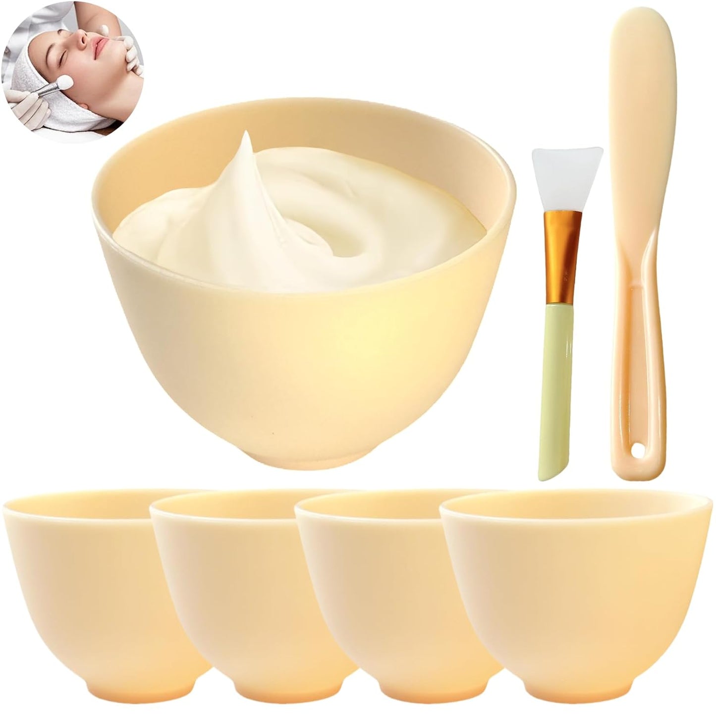 7Pcs Silicone Mixing Bowls, Silicone Bowls for Facials, DIY Face Mask Mixing Bowl for Home Salon Spa Face Skin Applicator Bowl, Black