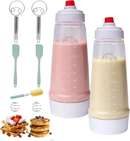 Pancake Batter Dispenser Bottle Kit with 7 Accessories, 2 Pack 34oz