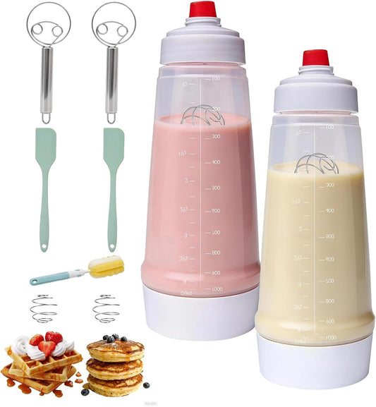 Pancake Batter Dispenser Bottle Kit with 7 Accessories, 2 Pack 34oz