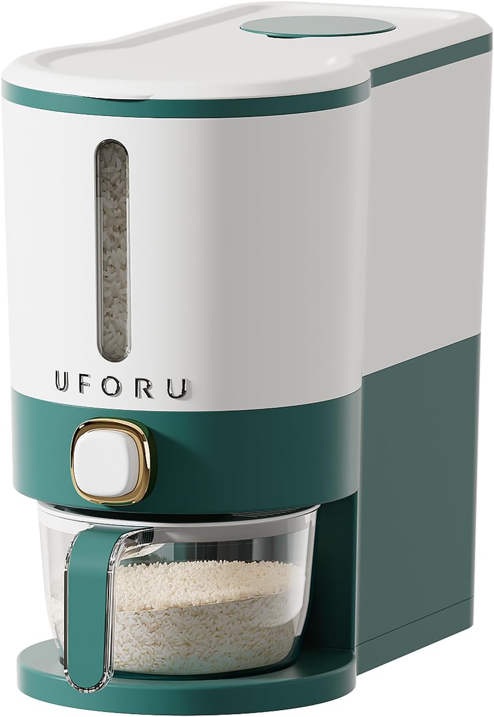UFORU Rice Dispenser, Rice Storage Container with Measuring Cup for Kitchen Pantry Household, Dry Food Storage Containers Airtight, Sealed Moisture Proof (White 13Lbs)