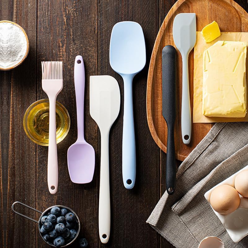 6 Pieces Silicone Spatula Set, Food Grade Rubber Spatula with Ergonomic Grip, Rubber Spatulas Silicone Heat Resistant Spatula Set for Kitchen Use, BPA Free Dishwasher Safe, Blue
