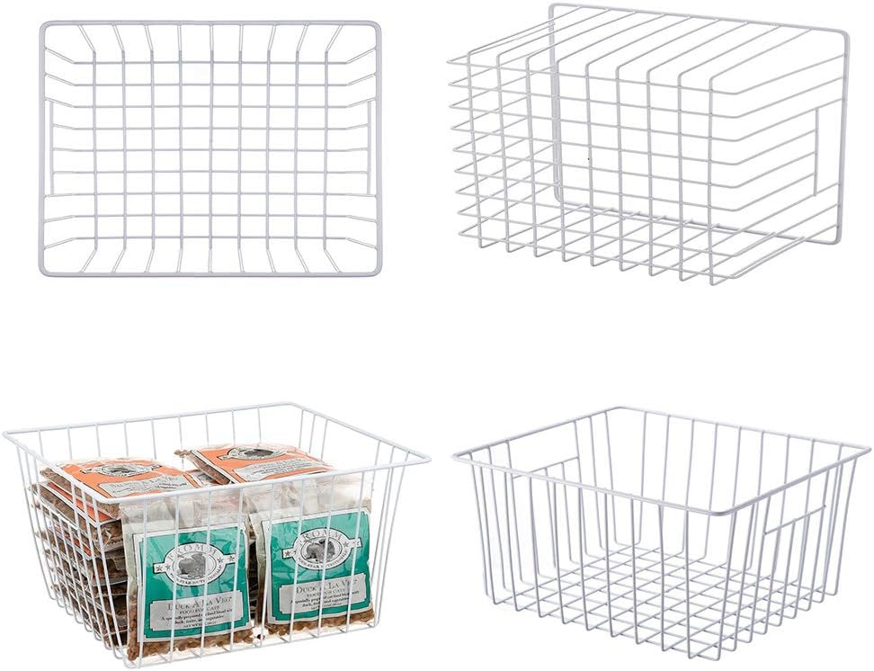 16inch Farmhouse Freezer Wire Baskets Organizer Storage Bins Large Organizer Baskets with Handles for Storage, Office, Kitchen, Pantry, Cabinet, Closets - Set of 6 (White 6)