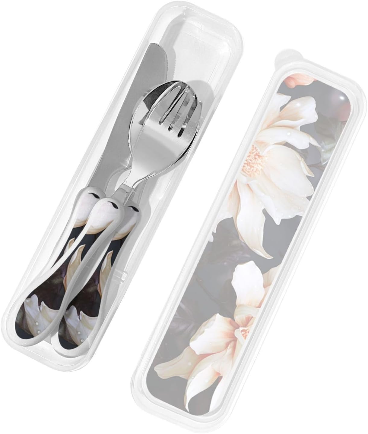 3-Piece Kids Silverware Set With Storage Case, Stainless Steel Reusable Children Safe Knife Spoon Fork Set Classy Flowers Children Flatware Set For Kids Lunch Box