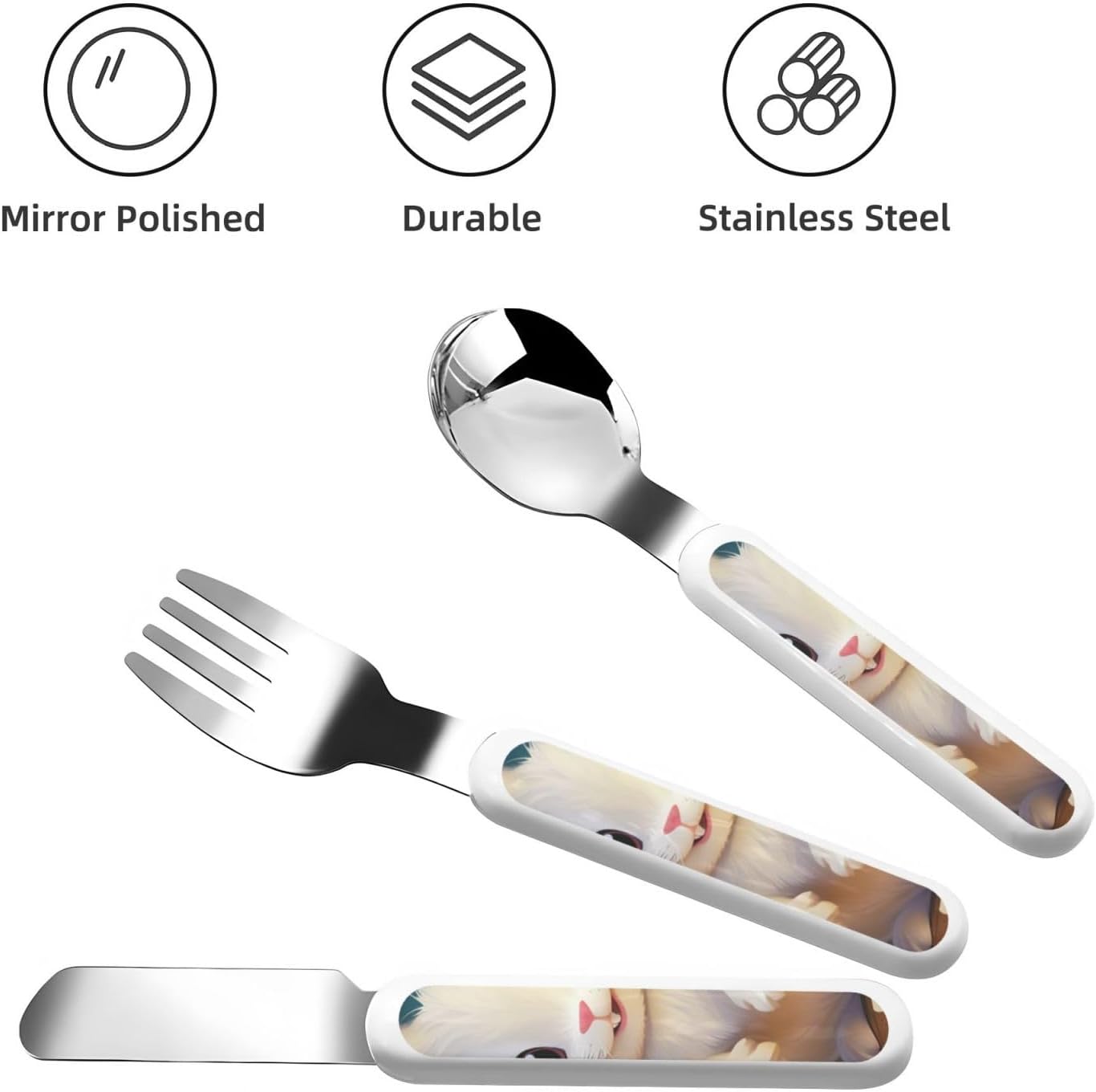 3-Piece Children Utensils Set Cute Easter Bunny Knife Spoon Fork Set Stainless Steel Silverware Set Easy-Grip Reusable Utensils Set Child Flatware Set with Case for Lunch Travel