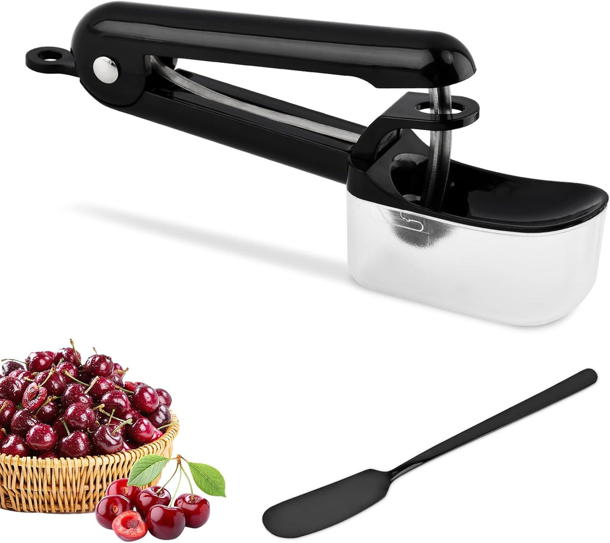 Cherry Pitter, Cherry & Olive Corer with Core‑Catcher & Stainless Spatula