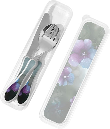 3-Piece Kids Silverware Set With Storage Case, Stainless Steel Reusable Children Safe Knife Spoon Fork Set Shih Tzu Dog Children Flatware Set For Kids Lunch Box