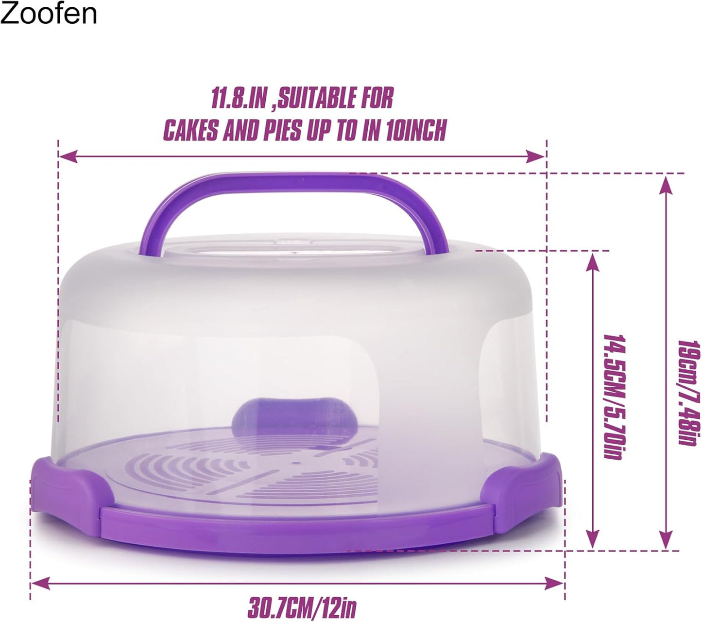 Zoofen Cake Carrier with Handle 10in Cake Stand Holder Round Container for 10in or Less Size(Purple)