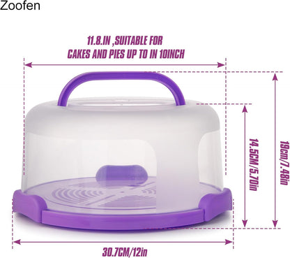 Zoofen Cake Carrier with Handle 10in Cake Stand Holder Round Container for 10in or Less Size(Purple)