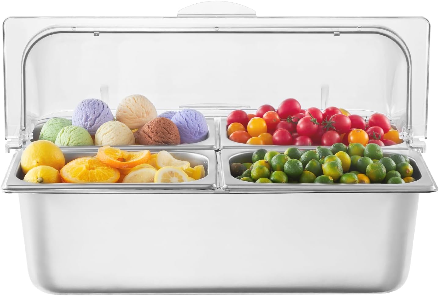 VEVOR Chilled Condiment Server Caddy, 5 Compartment Ice Cooled Serving Container, Plastic Fruit Garnish Tray Platter with Lid, for Taco Salad Bar Accessories, Party Home Restaurant Supplies
