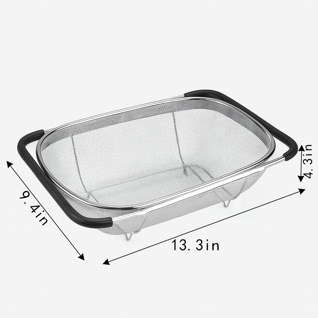 2 PackPremium Quality Over The Sink Stainless Steel Oval Colander with Fine Mesh 6 Quart Strainer Basket & Expandable Rubber Grip Handles - Strain, Drain, Rinse Fruits, Vegetables1
