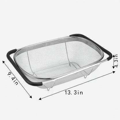 2 PackPremium Quality Over The Sink Stainless Steel Oval Colander with Fine Mesh 6 Quart Strainer Basket & Expandable Rubber Grip Handles - Strain, Drain, Rinse Fruits, Vegetables1