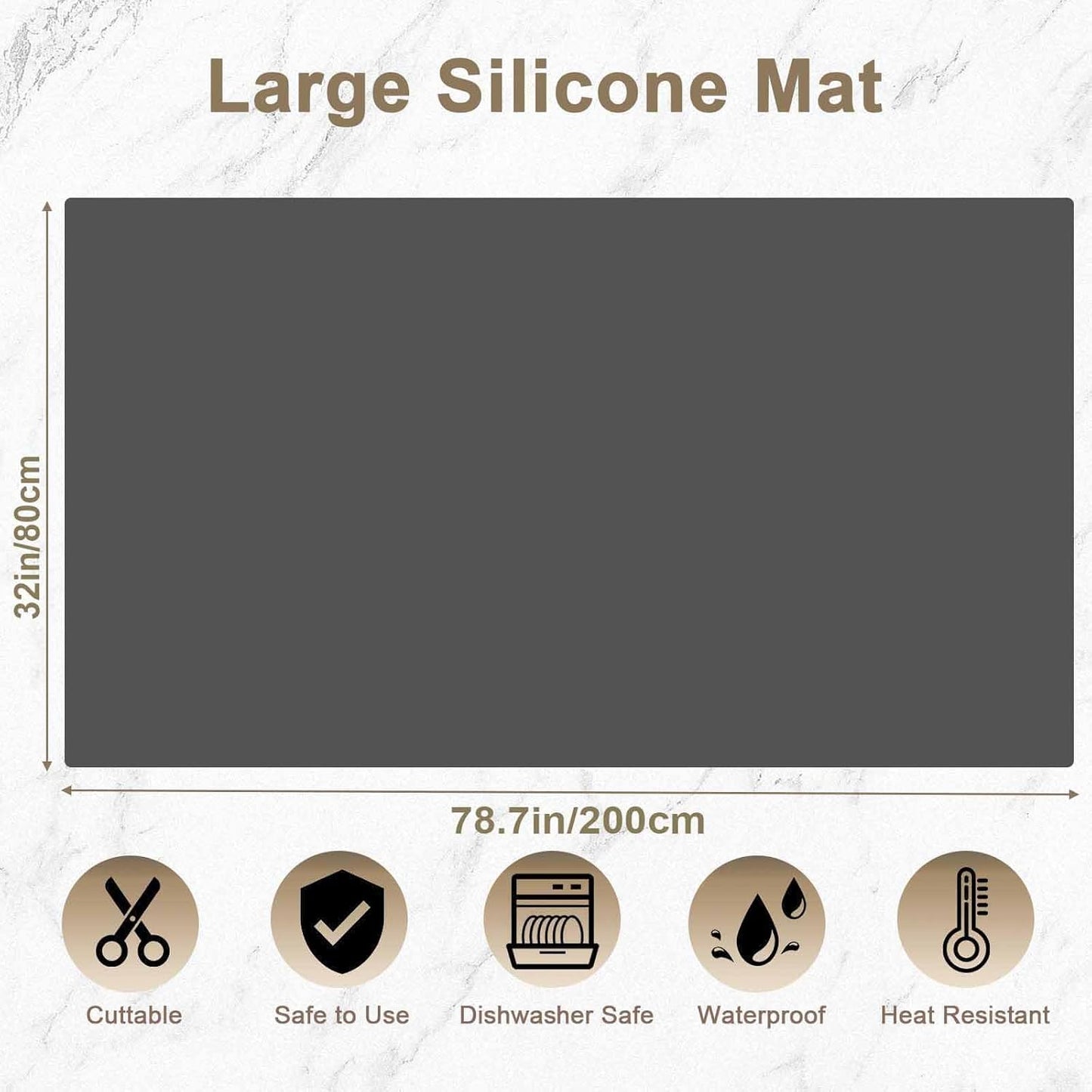 47.2"x23.6"(120cmx60cm) Large Silicone Mat for Kitchen Counter, Non-Slip Heat Resistant Countertop Protector, Waterproof Multipurpose Mat for Kitchen Island, Black